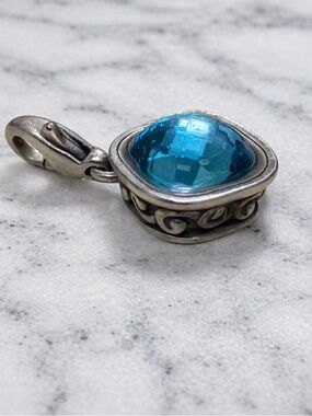Brighton Blue Crystal Charm Silver LOVE Dangle Pendant Scroll Detail